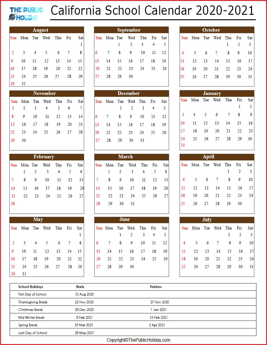 california School Holidays 2024 Calendar [Date & Terms]