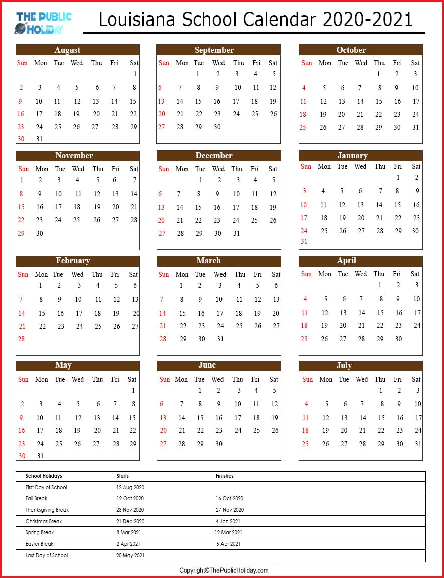 louisiana School Holidays 2023 Calendar [Date & Terms]