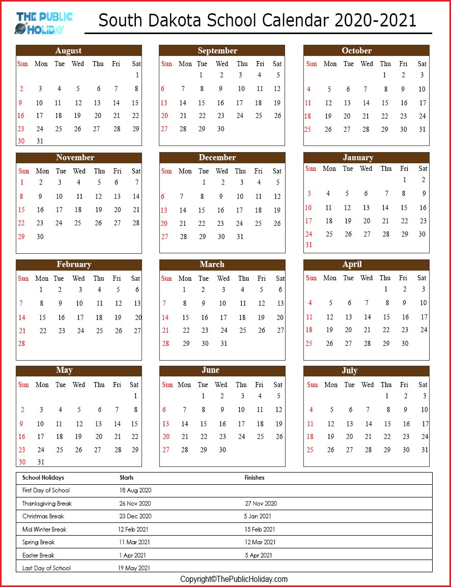 south dakota School Holidays 2023 Calendar [Date & Terms]