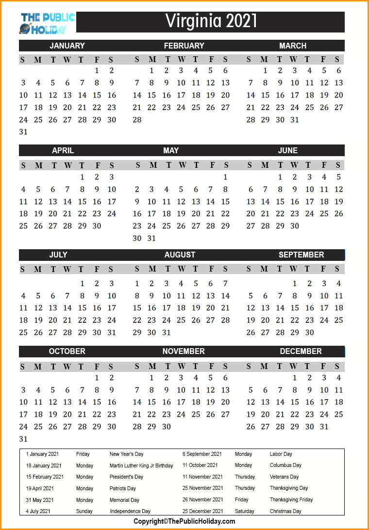 Get Virginia Holiday Calendar 2022 Background All in Here